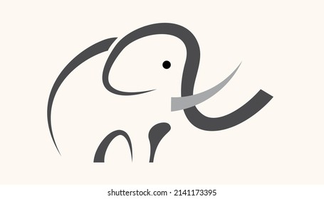 Elephant in silhouette in linear shape. Vector abstract template. 
