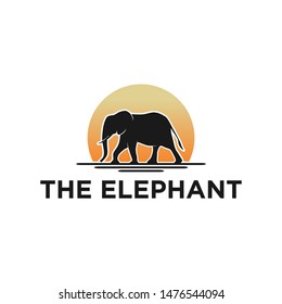 Elephant silhouette logo design with sunset