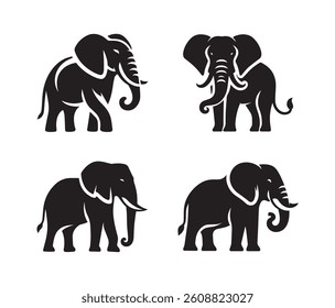 Elephant silhouette logo icon isolated on white background, animal clip art bundle