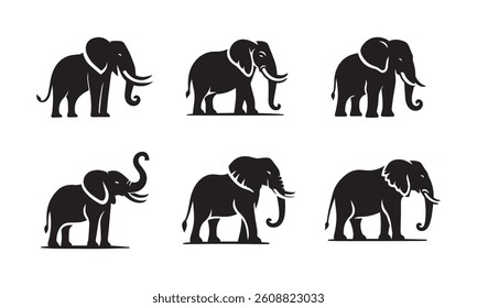 Elephant silhouette logo icon isolated on white background, animal clip art bundle