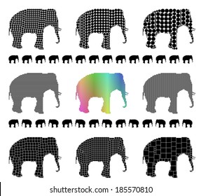 Elephant silhouette mosaic set