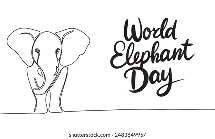 Elephant silhouette one line continuous. World Elephant Day. Hand drawn vector art