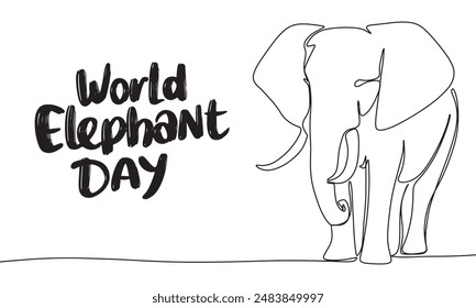 Elephant silhouette one line continuous. World Elephant Day. Hand drawn vector art