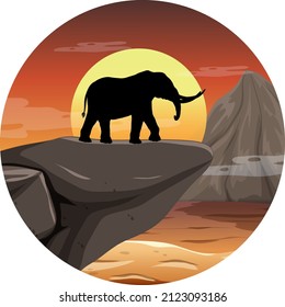 Elephant silhouette in savanna forest illustration