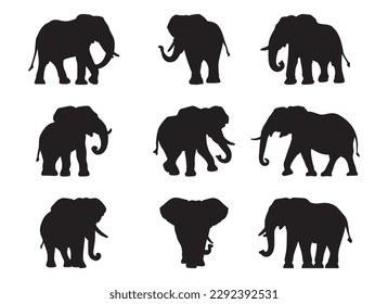 Elephant silhouette set - isolated vector images of wild animals