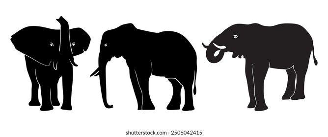 Elephant Silhouette. Silhouette of elephant. Elephant shadow hand drawn. Animal Elephant Silhouettes vector illustration