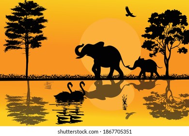 elephant silhouette, simple vector illustration