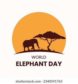 Elephant silhouette and sunset vector illustration good for world elephant day