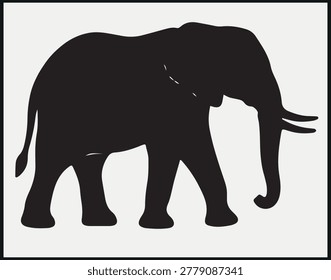 Elephant silhouette with tusks trunk and large ears on light background showing majestic posture and distinctive wild form