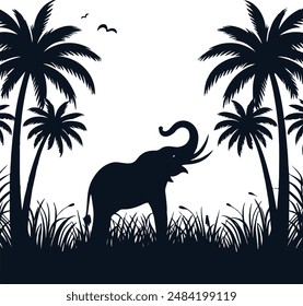 Elephant silhouette vector art illustration 