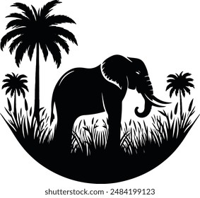 Elephant silhouette vector art illustration 