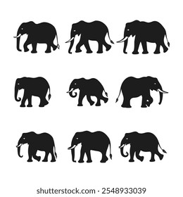 Elephant Silhouette Vector Collection - Wildlife Animal Silhouettes Illustration