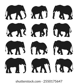 Elephant Silhouette Vector Collection - Wildlife Animal Silhouettes Illustration