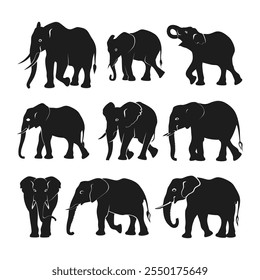 Elephant Silhouette Vector Collection - Wildlife Animal Silhouettes Illustration