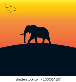 Elephant silhouette vector day landscape
