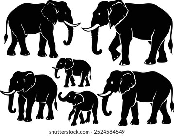 Elefante silueta Ilustración vectorial animal negro