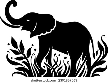 Silueta elefante, ilustración del vector elefante fondo blanco aislado