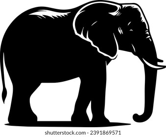 Elephant Silhouette, Elephant Vector Illustration Isolated White Background