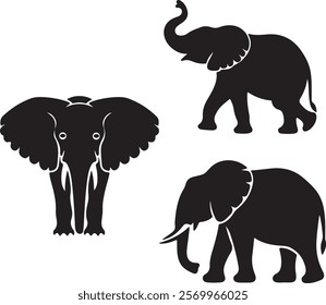 Elephant Silhouette vector illustration set isolated on white background-Elephant Silhouette Silhouette, Files for Cutting Cricut and Silhouette, Isolated on white background,
