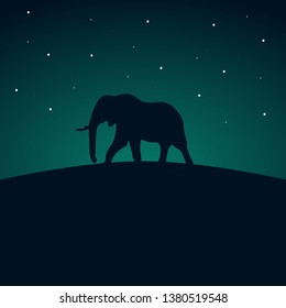 Elephant silhouette vector night landscape