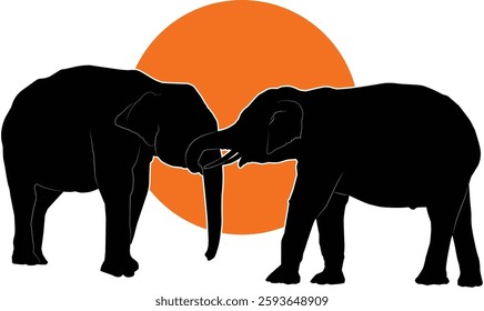 elephant silhouette vector with romantic atmosphere
