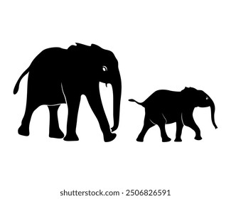 Vector de la silueta del elefante. Silueta de elefante corrido por carretera. Silueta de elefantes. Sombra de elefante dibujada a mano. 