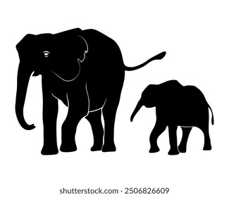 Vector de la silueta del elefante. Silueta de elefante corrido por carretera. Silueta de elefantes. Sombra de elefante dibujada a mano. 
