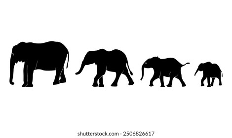 Vector de la silueta del elefante. Silueta de elefante corrido por carretera. Silueta de elefantes. Sombra de elefante dibujada a mano. 