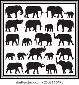 Conjunto de Vector de silueta de elefante, ilustración de animales salvajes.