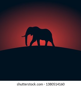 Elephant silhouette vector sunset landscape