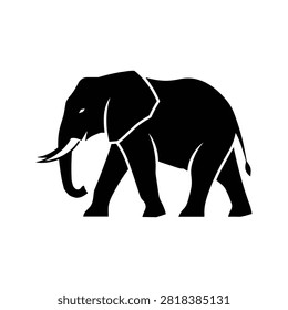 Elephant silhouette walking side view black graphic design illustration for logo use