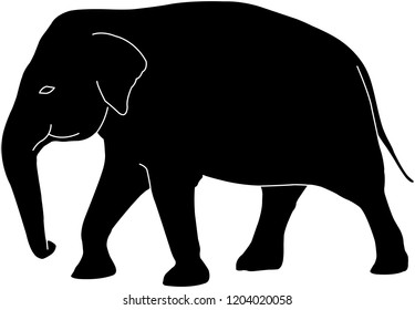 elephant silhouette with white outlines - vector
