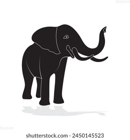  elephant silhouettes in different poses of african elephant or jungle elephant.Elephants are constantly eating. ...