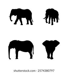 Elephant Silhouettes Set, Wildlife Animal Illustrations, Nature Conservation Concepts,
 Safari Design Elements, Animal Graphics for Art Projects, Logo Design, Educational Materials