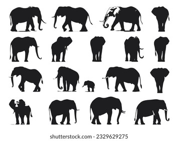 Elephant silhouettes in various poses
