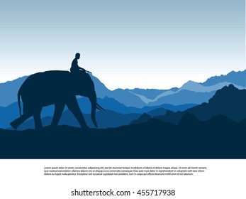 Elephant   silhouettes in wild nature mountain landscape background illustration vector
