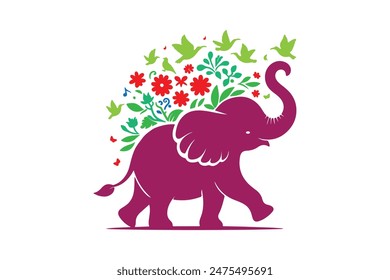  a Elephant simple color vector image with white background