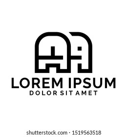 Elephant simplicity logo template with simple line art modern symbol in flat design monogram illustration