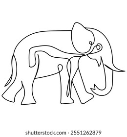 Elefant einzeilige Kunst, durchgehende einzeilige Zeichnung von Isolierte Kontur, Vektorsymbol 