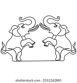 Elefante arte de una sola línea, dibujo continuo de una línea de Vector de contorno aislado icono 