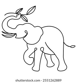 Elephant  single line art, continuous one line drawing of  Isolated outline vector icon 