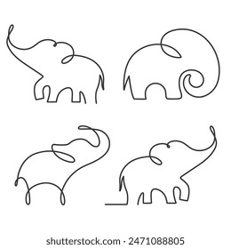 Elephant single line art set. Vector artwork.