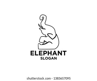 elephant sit down black white outline logo icon designs vector illustration sign silhouette