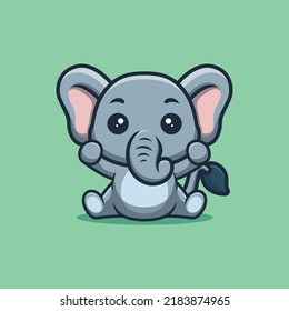 Elephant Sitting Excited Cute Creative Kawaii Cartoon Mascot Logo