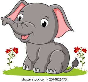 The elephant is sitting the garden of illustration