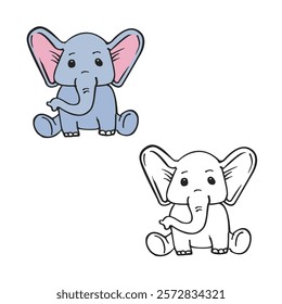 elephant sitting. hand drawn. simple design. cartoon. you can change color you want. vector illustrations