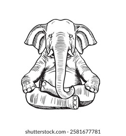 elephant sitting in lotus position doing yoga meditation vector illustration