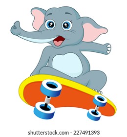 An elephant is skateboarding