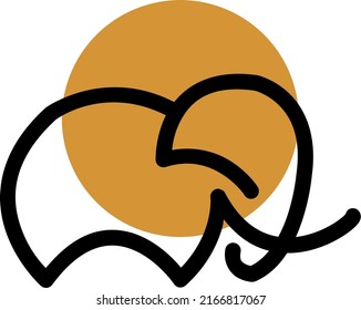 elephant sketch single stroke with sun on the background yellow colour 