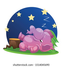 Elephant Sleeping Under The Sky In The Night 